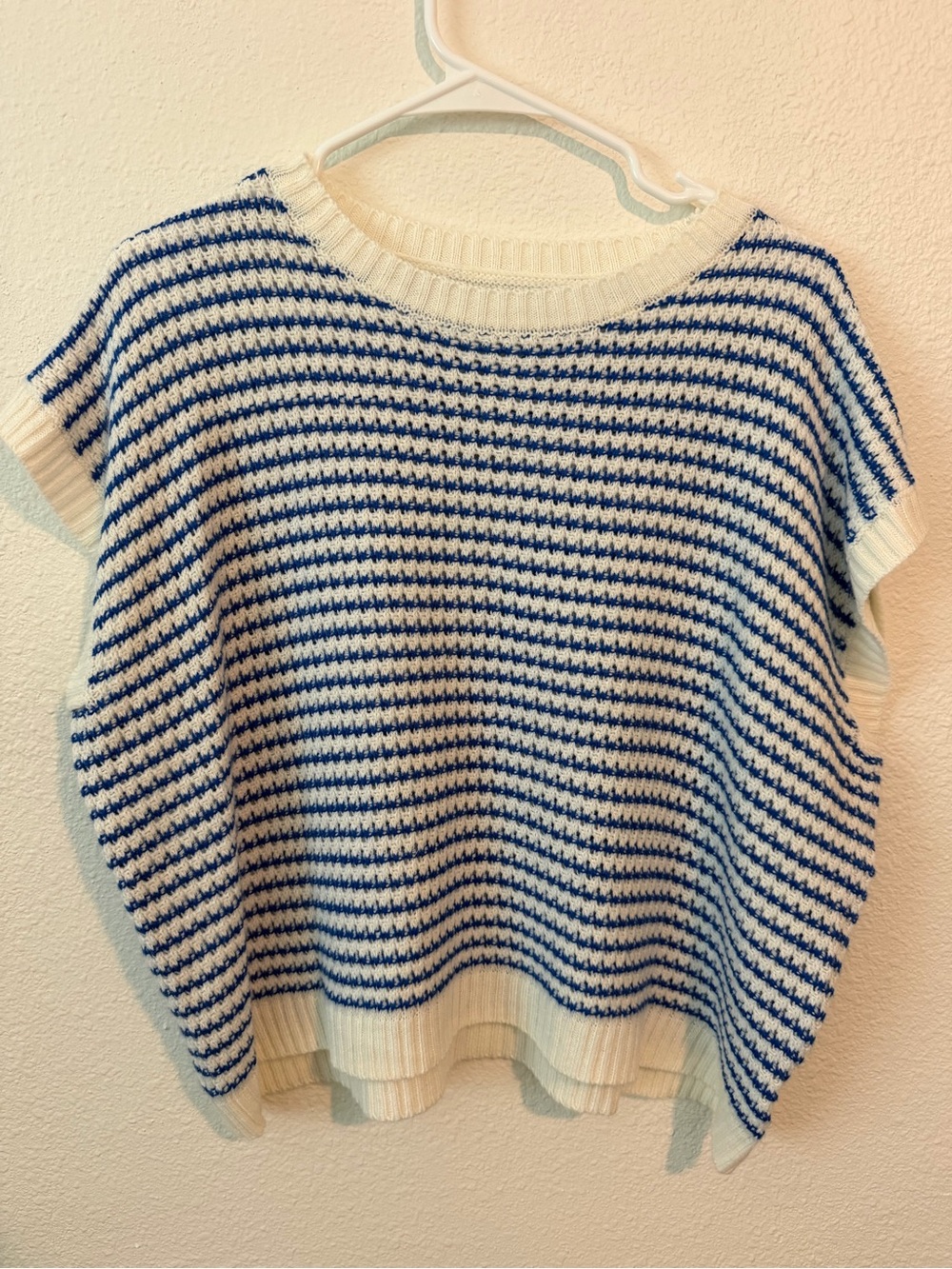 Blue and White Striped Knit Sweater Top